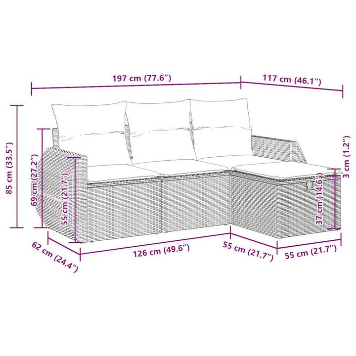 sofasæt til haven 4 dele med hynder polyrattan beige