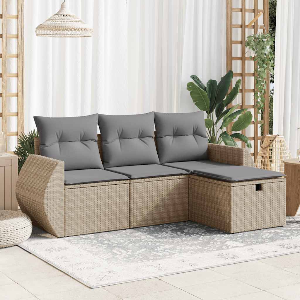 sofasæt til haven 4 dele med hynder polyrattan beige