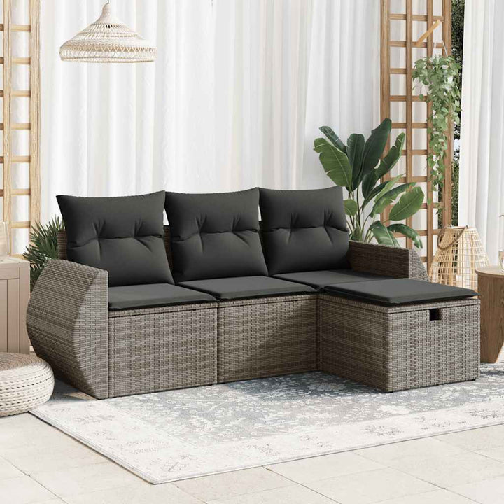 sofasæt til haven 4 dele med hynder polyrattan grå