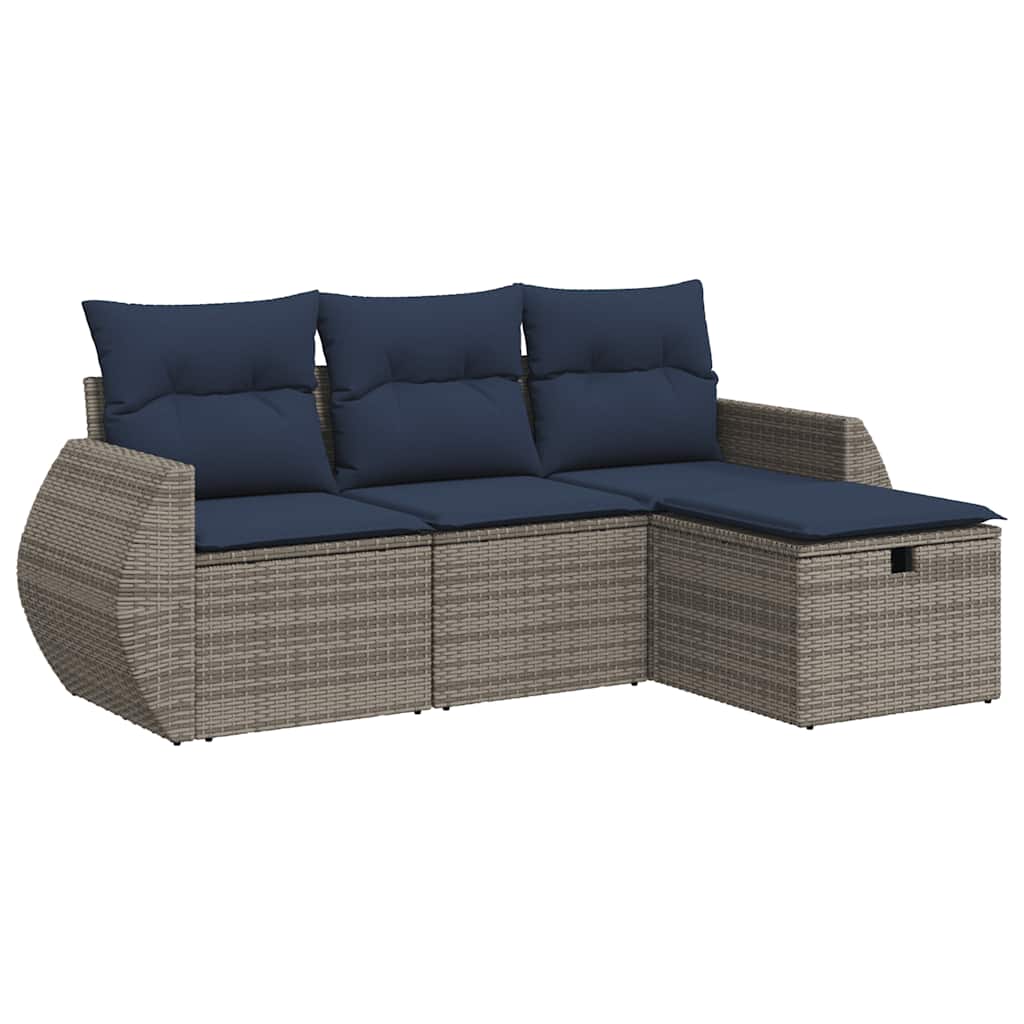 sofasæt til haven 4 dele med hynder polyrattan grå