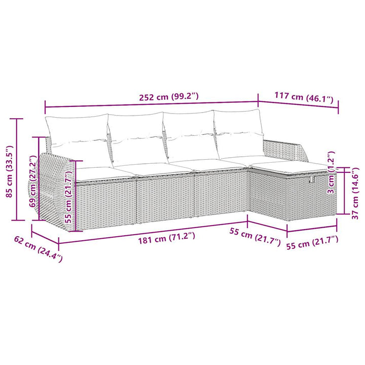 sofasæt til haven 5 dele med hynder polyrattan beige