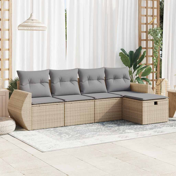 sofasæt til haven 5 dele med hynder polyrattan beige