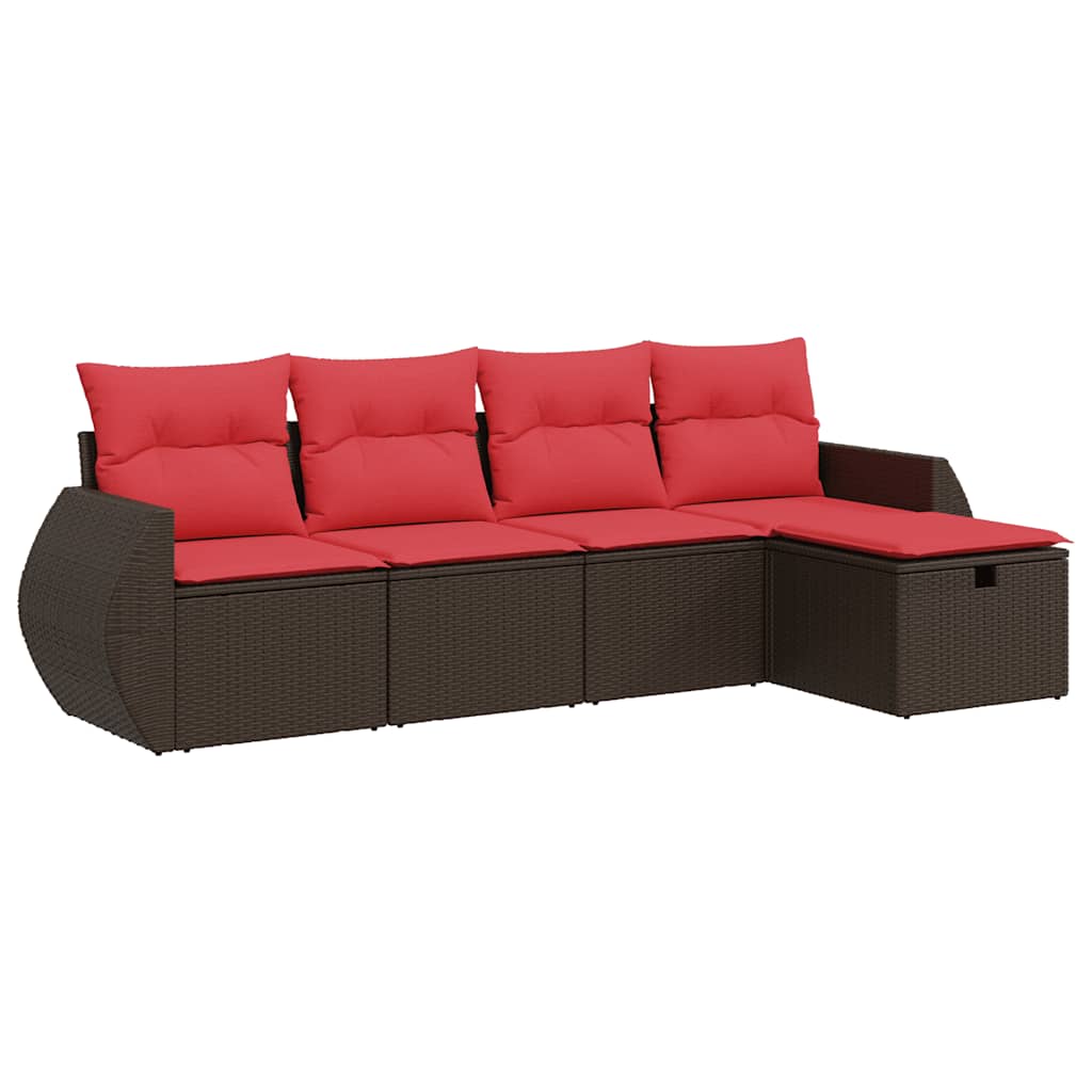 sofasæt til haven 5 dele med hynder polyrattan brun