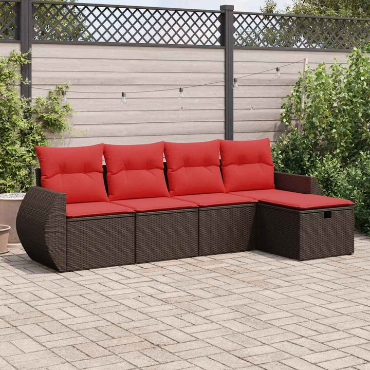 sofasæt til haven 5 dele med hynder polyrattan brun