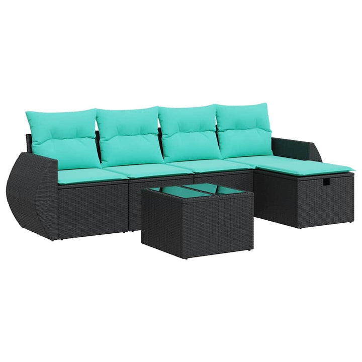 sofasæt til haven 6 dele med hynder polyrattan sort