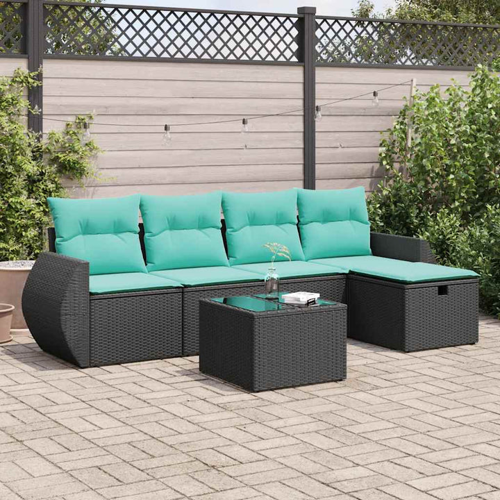 sofasæt til haven 6 dele med hynder polyrattan sort