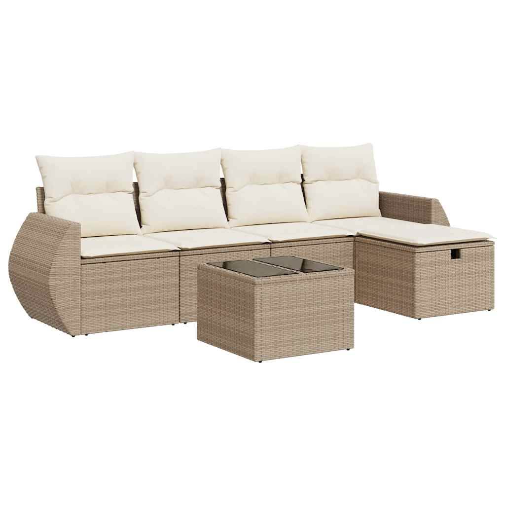 sofasæt til haven 6 dele med hynder polyrattan beige