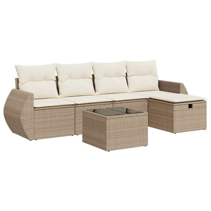 sofasæt til haven 6 dele med hynder polyrattan beige
