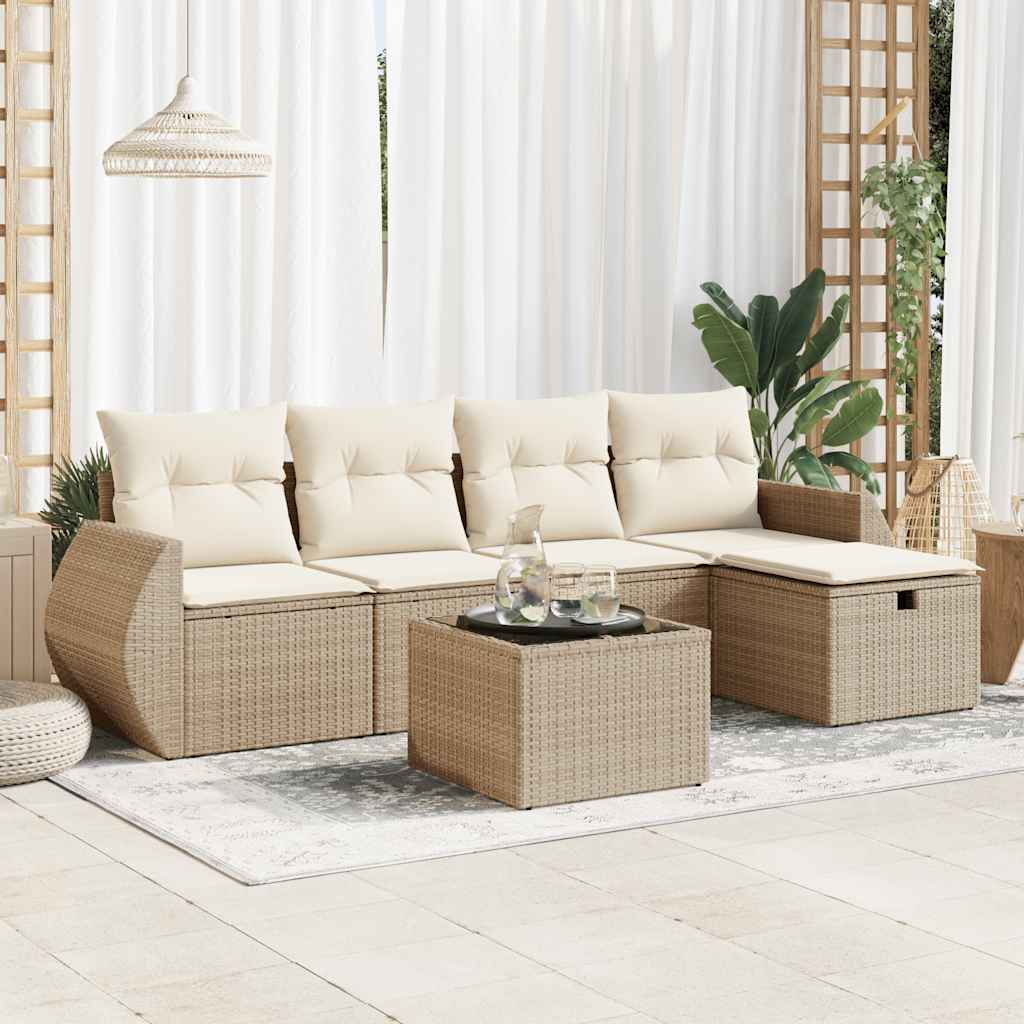 sofasæt til haven 6 dele med hynder polyrattan beige