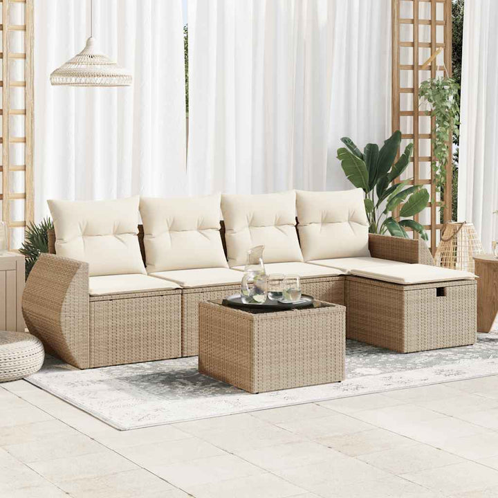 sofasæt til haven 6 dele med hynder polyrattan beige
