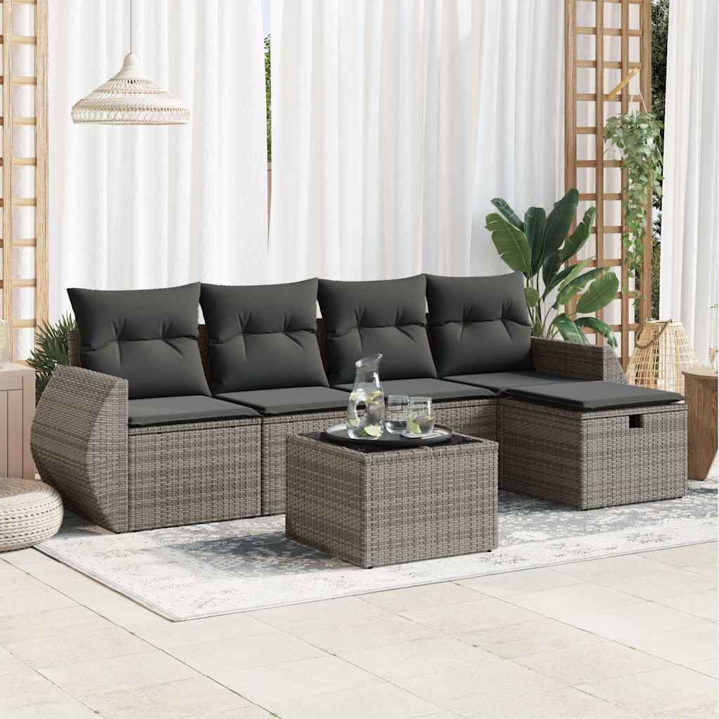 sofasæt til haven 6 dele med hynder polyrattan grå