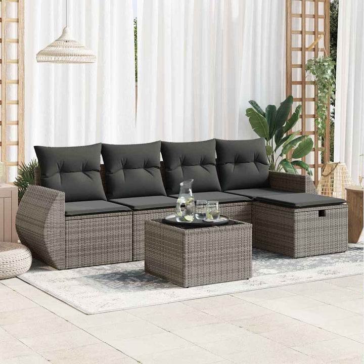 sofasæt til haven 6 dele med hynder polyrattan grå