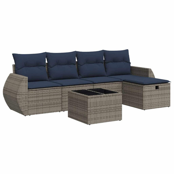 sofasæt til haven 6 dele med hynder polyrattan grå