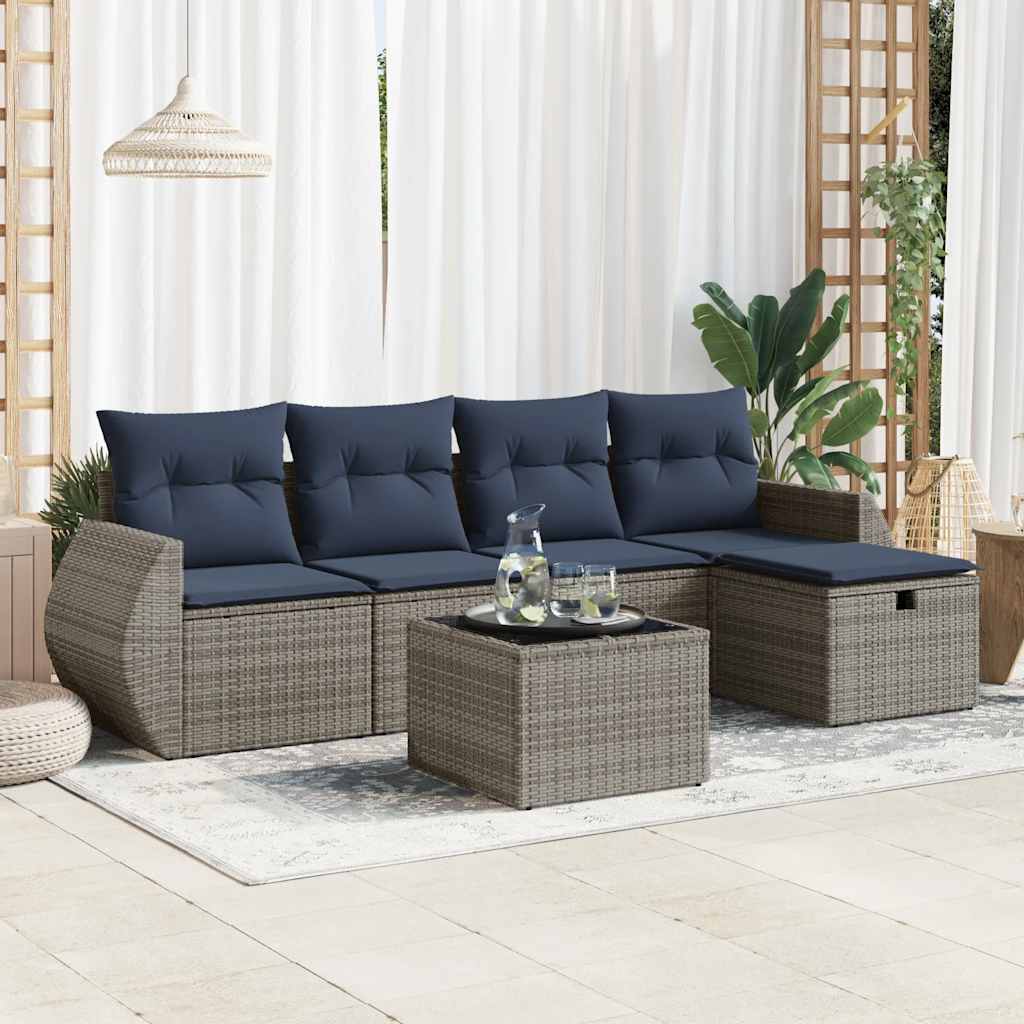 sofasæt til haven 6 dele med hynder polyrattan grå