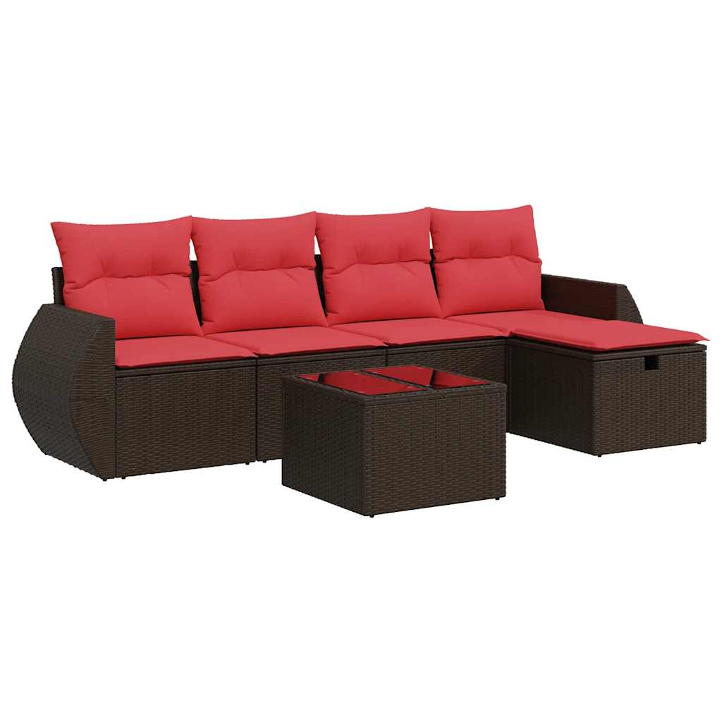 sofasæt til haven 6 dele med hynder polyrattan brun