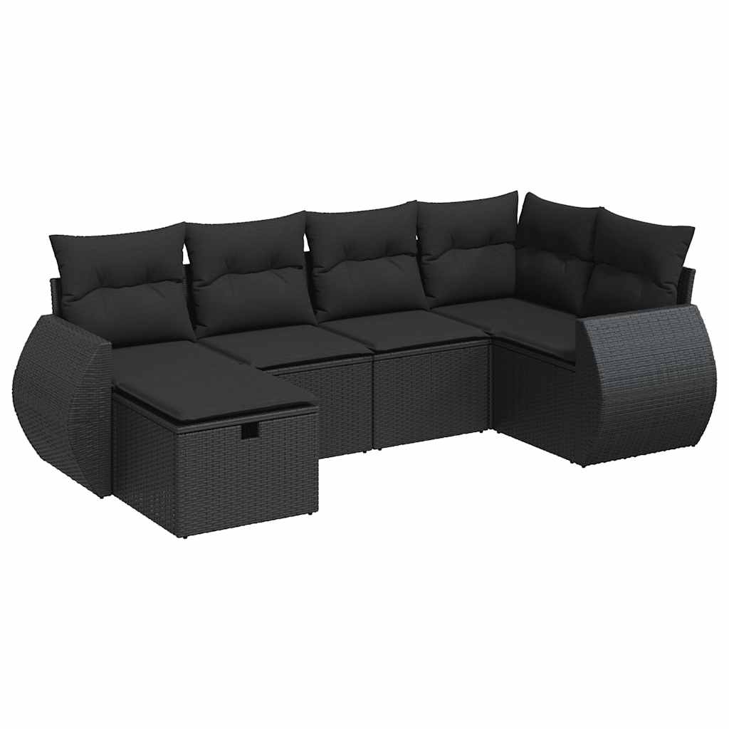 sofasæt til haven 6 dele med hynder polyrattan sort