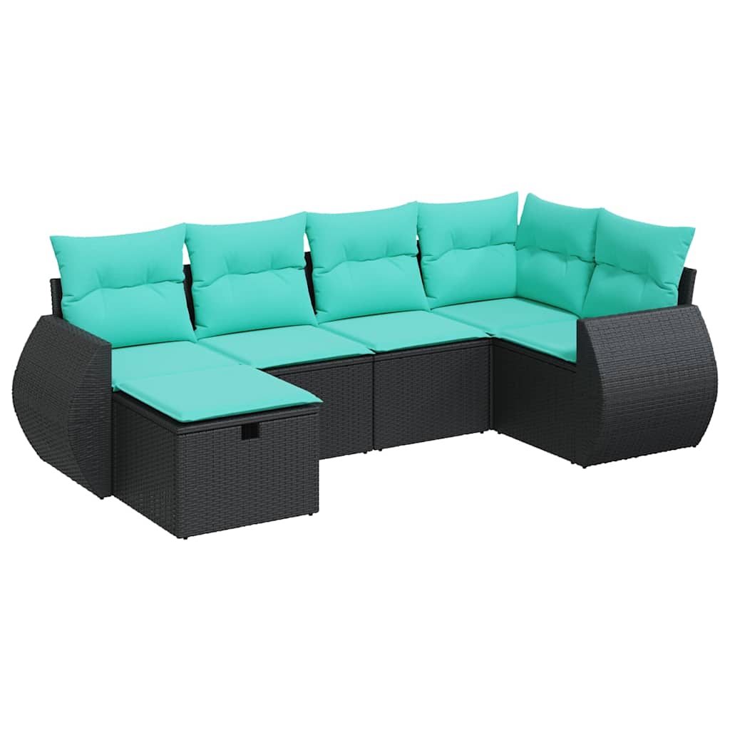 sofasæt til haven 6 dele med hynder polyrattan sort