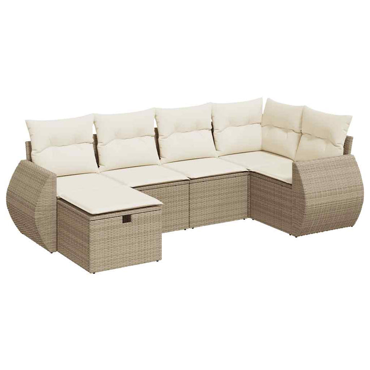 sofasæt til haven 6 dele med hynder polyrattan beige