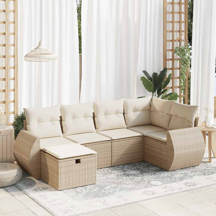 sofasæt til haven 6 dele med hynder polyrattan beige