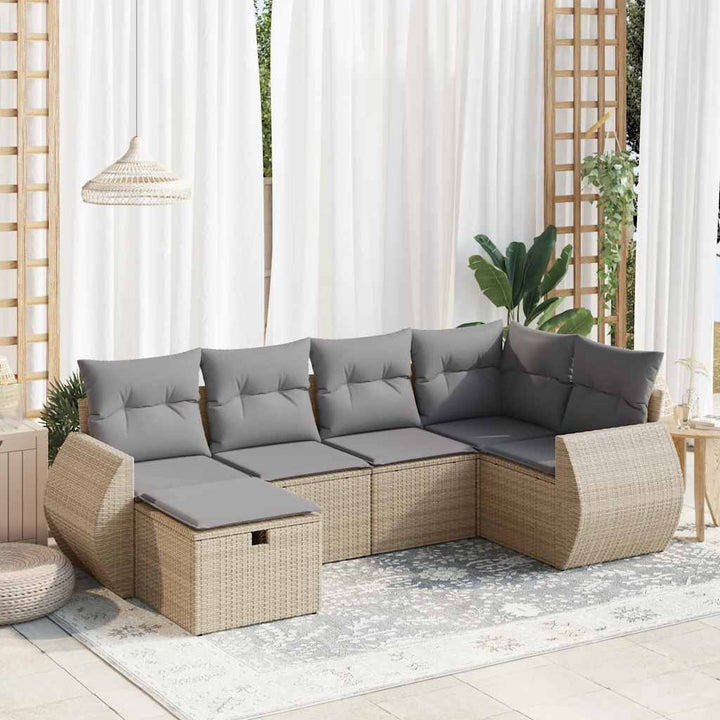 sofasæt til haven 6 dele med hynder polyrattan beige