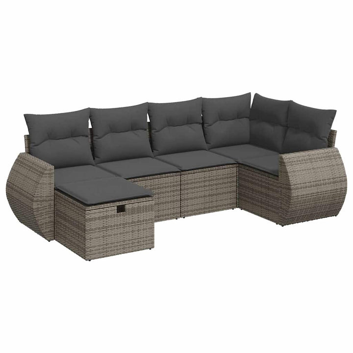 sofasæt til haven 6 dele med hynder polyrattan grå