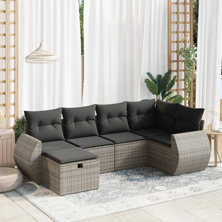 sofasæt til haven 6 dele med hynder polyrattan grå