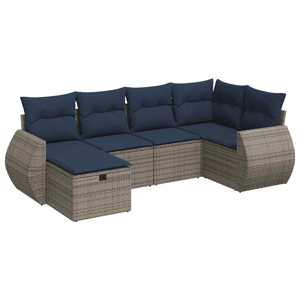 sofasæt til haven 6 dele med hynder polyrattan grå