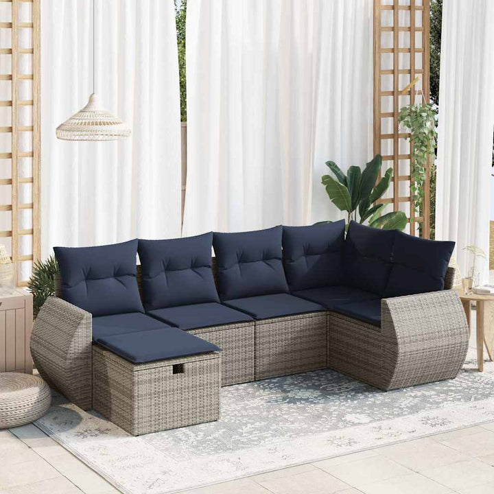 sofasæt til haven 6 dele med hynder polyrattan grå