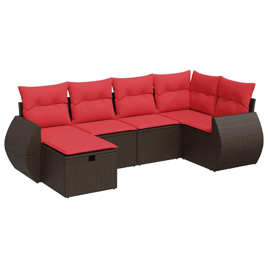 sofasæt til haven 6 dele med hynder polyrattan brun