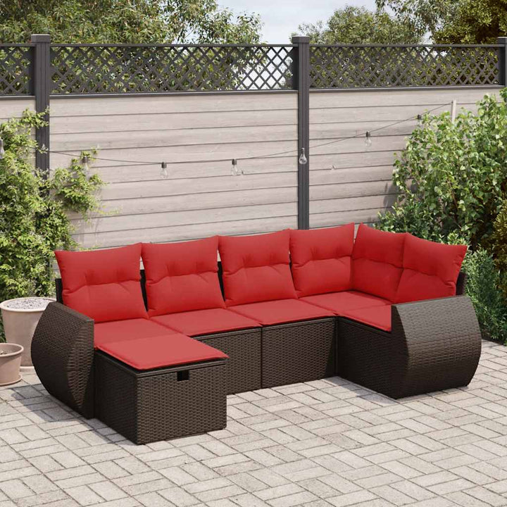 sofasæt til haven 6 dele med hynder polyrattan brun