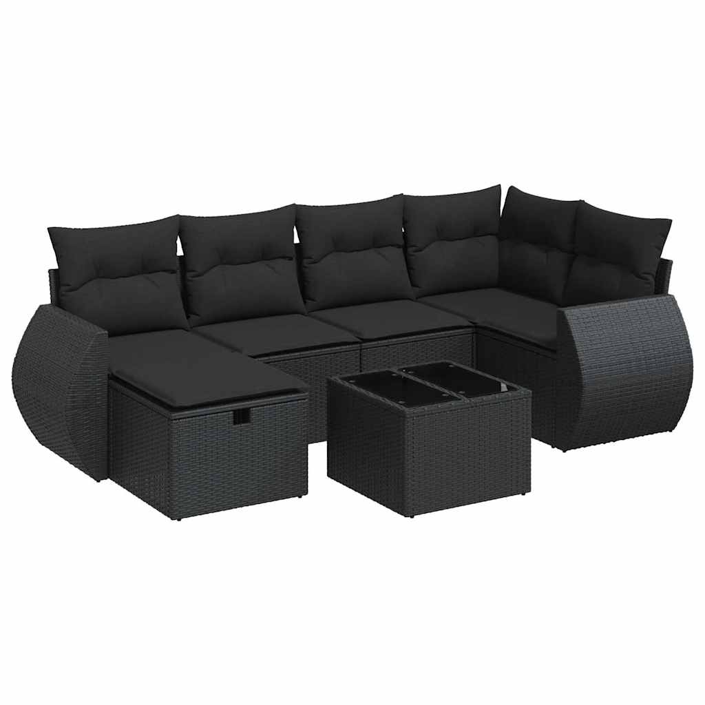sofasæt til haven 7 dele med hynder polyrattan sort