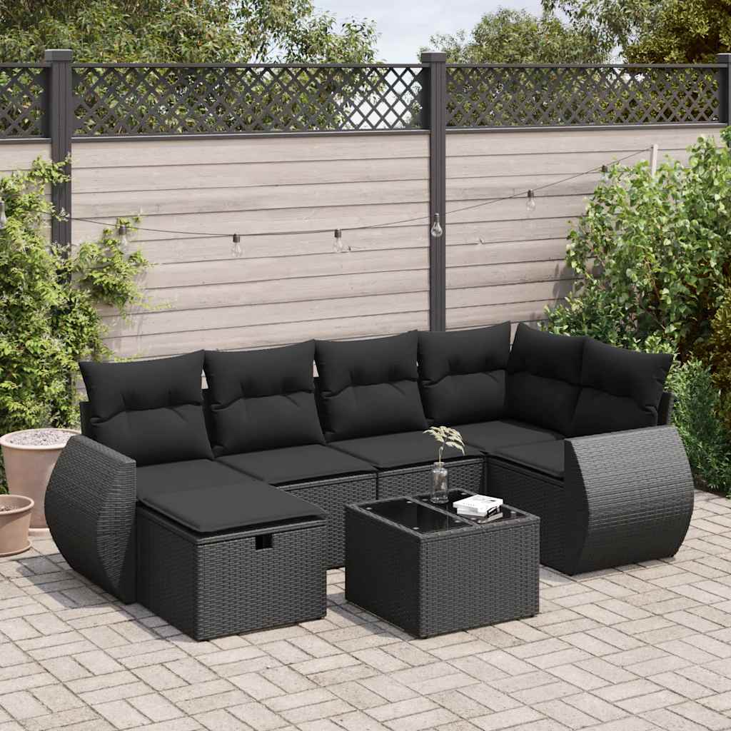 sofasæt til haven 7 dele med hynder polyrattan sort