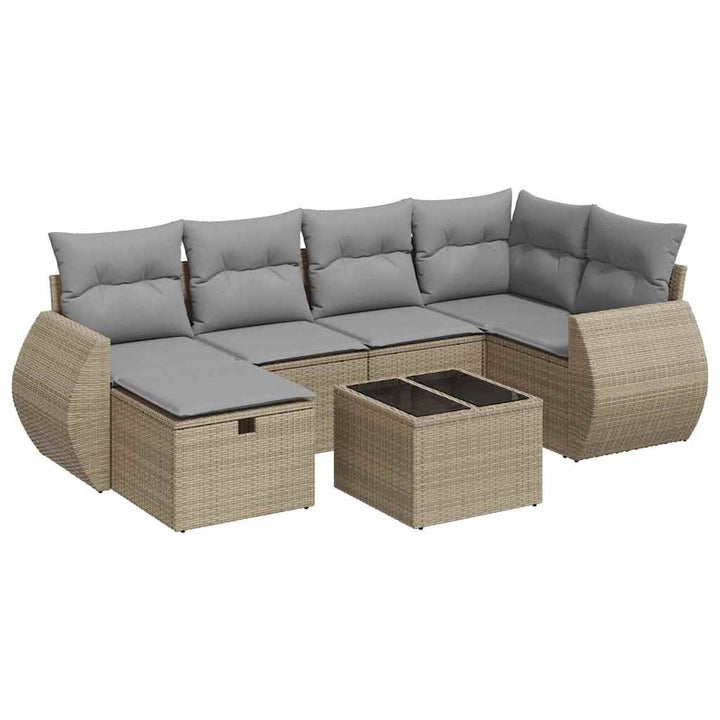 sofasæt til haven 7 dele med hynder polyrattan beige