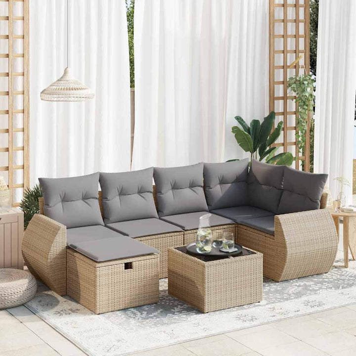 sofasæt til haven 7 dele med hynder polyrattan beige