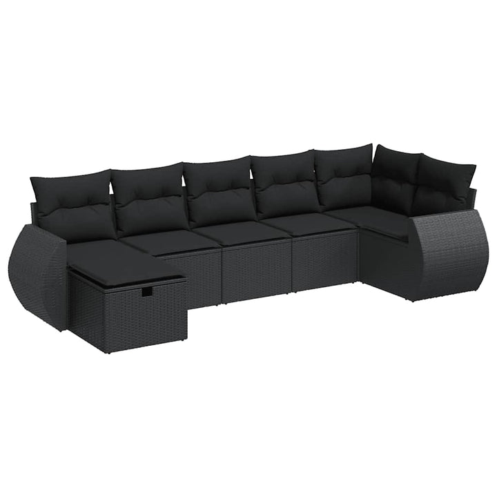 sofasæt til haven 7 dele med hynder polyrattan sort