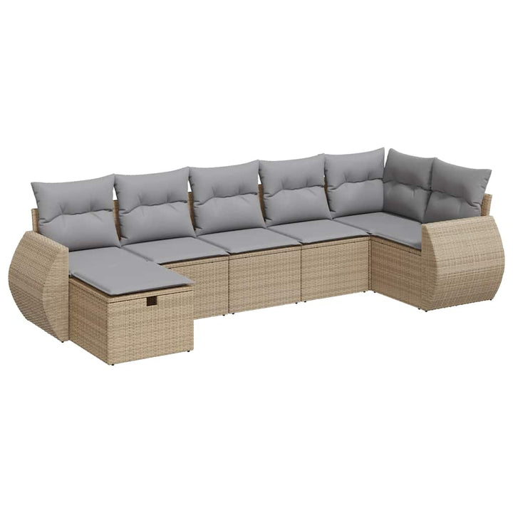 sofasæt til haven 7 dele med hynder polyrattan beige