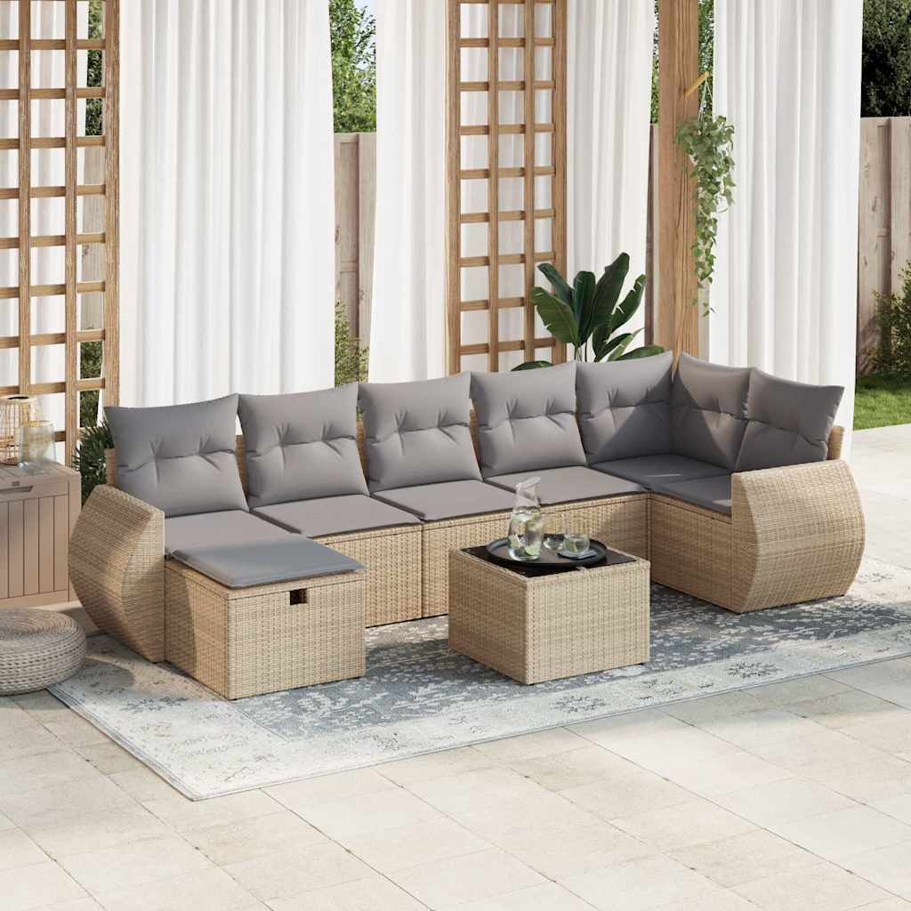 sofasæt til haven 8 dele med hynder polyrattan beige