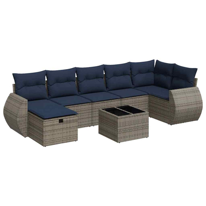 sofasæt til haven 8 dele med hynder polyrattan grå