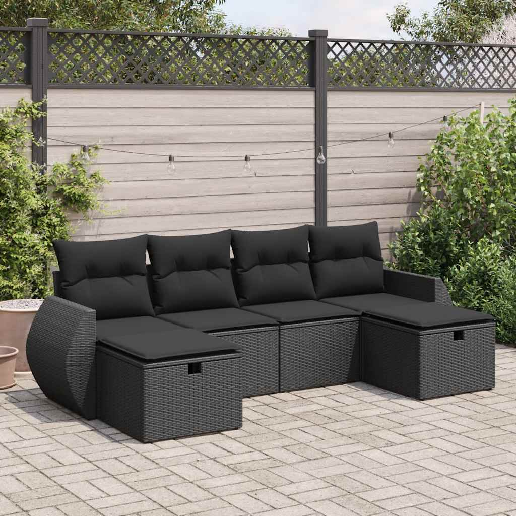 sofasæt til haven 6 dele med hynder polyrattan sort