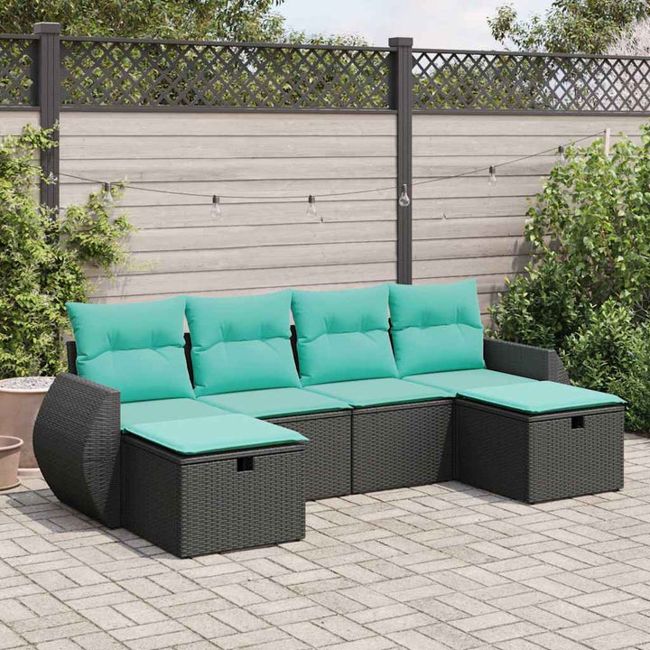 sofasæt til haven 6 dele med hynder polyrattan sort