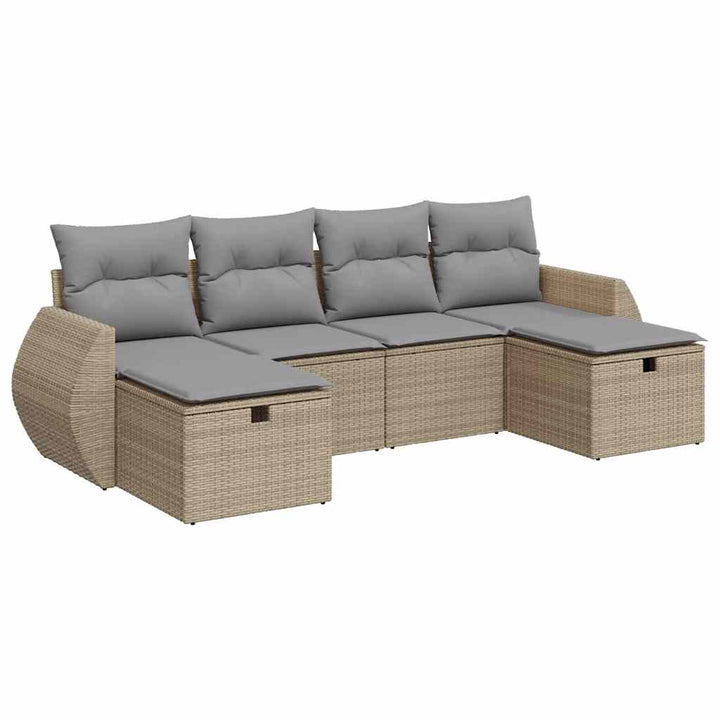 sofasæt til haven 6 dele med hynder polyrattan beige