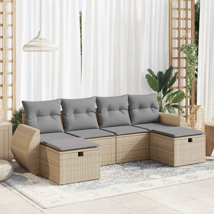 sofasæt til haven 6 dele med hynder polyrattan beige