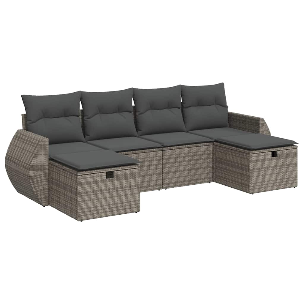 sofasæt til haven 6 dele med hynder polyrattan grå