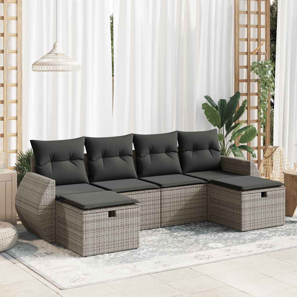 sofasæt til haven 6 dele med hynder polyrattan grå