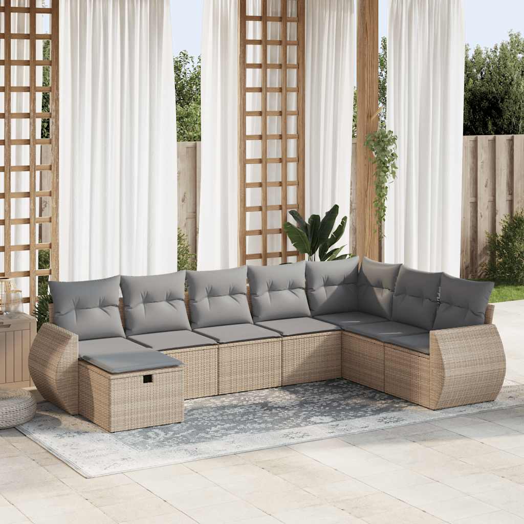 sofasæt til haven 8 dele med hynder polyrattan beige