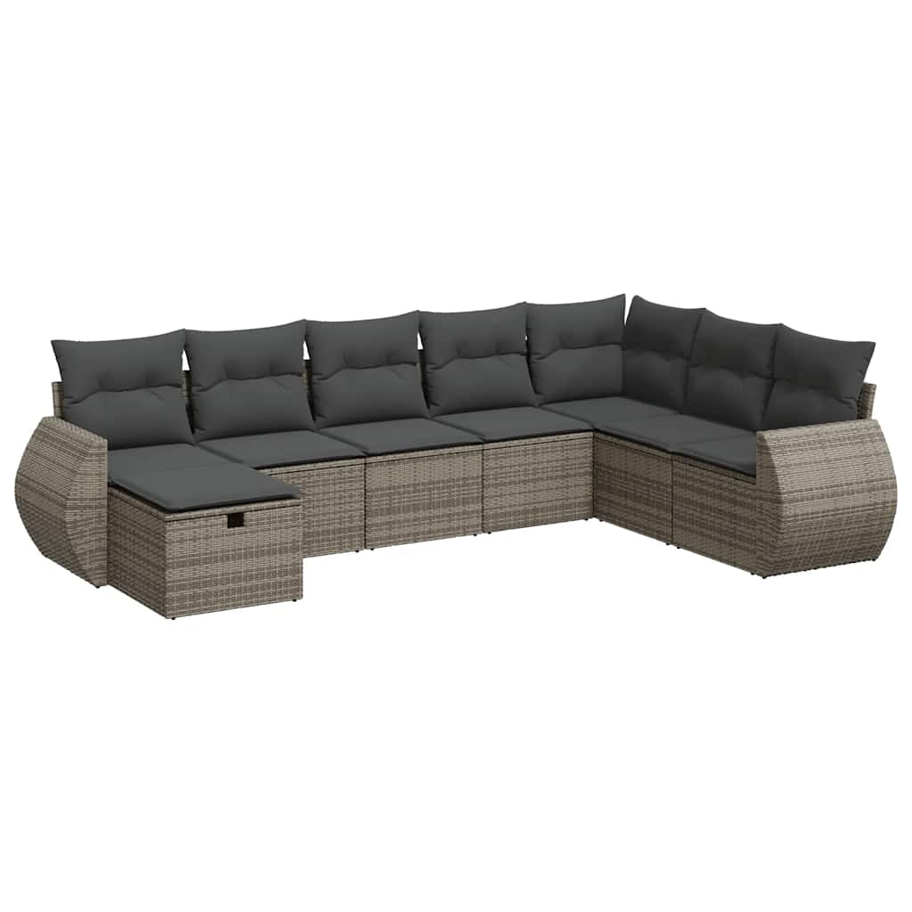 sofasæt til haven 8 dele med hynder polyrattan grå