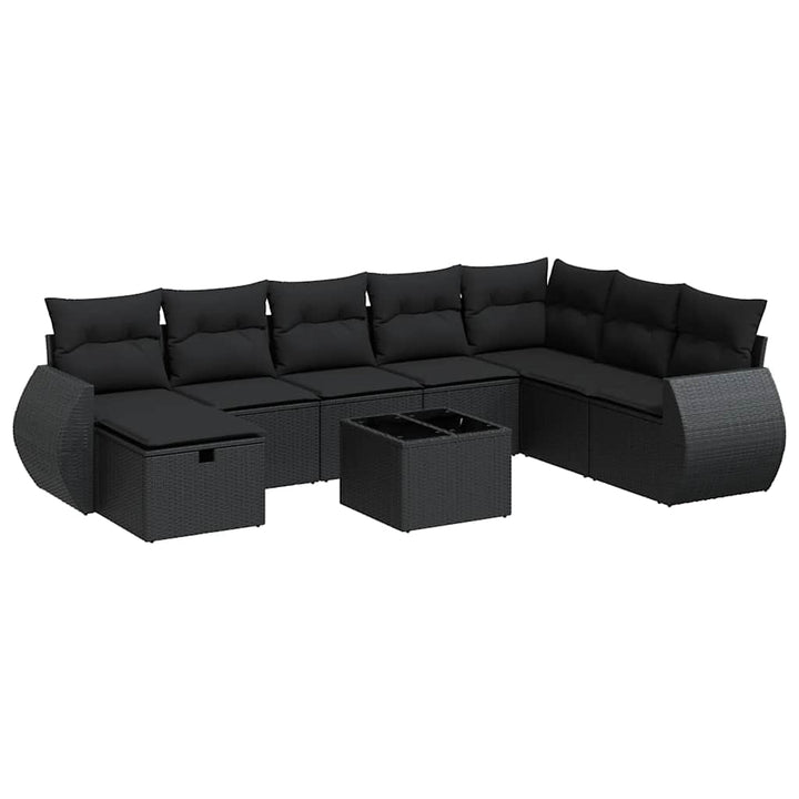sofasæt til haven 9 dele med hynder polyrattan sort