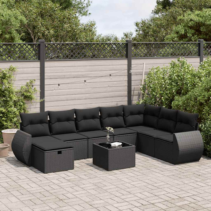 sofasæt til haven 9 dele med hynder polyrattan sort