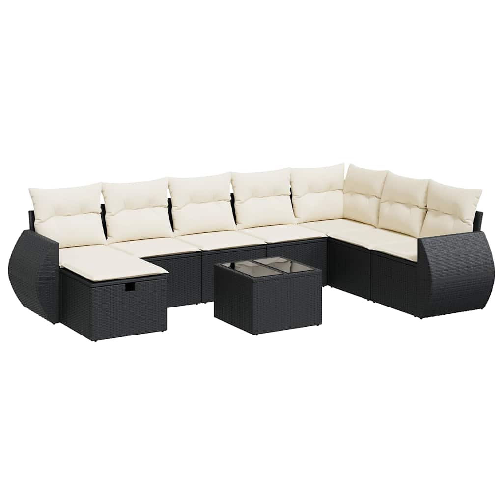 sofasæt til haven 9 dele med hynder polyrattan sort