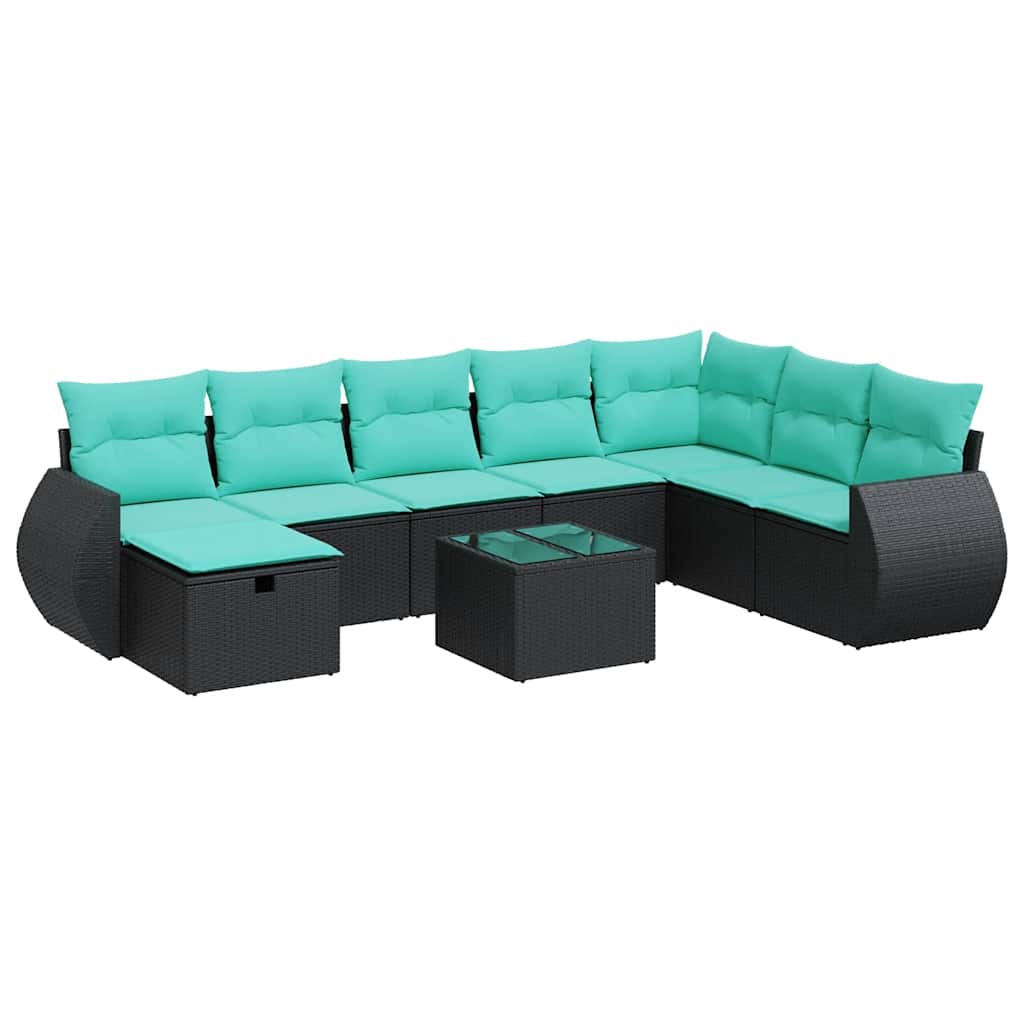 sofasæt til haven 9 dele med hynder polyrattan sort